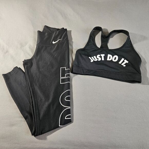 Nike Dri Fit Just Do It 2 PC Set Leggings & Cross Back Sport Bra Womens XS Gym - Picture 1 of 14